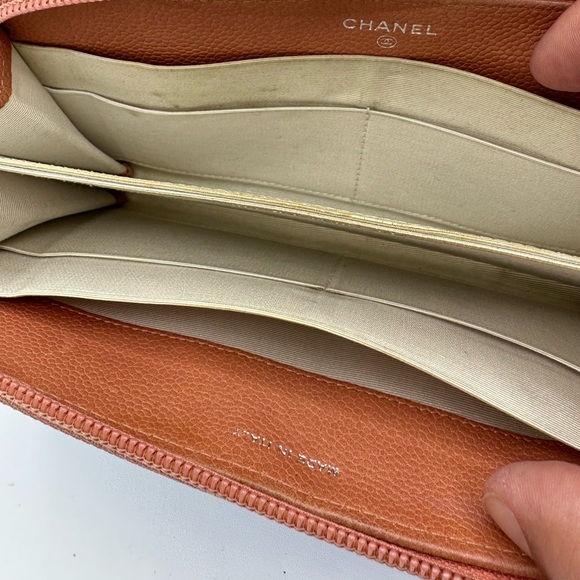 Chanel Caviar RARE Electric Blue & Coral Long Zip Around Wallet with Box - Picture 6 of 9